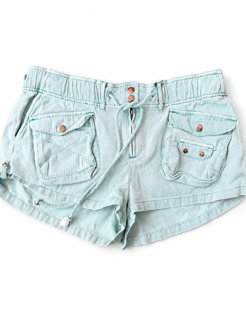 Free People Waimea Slouchy Shorts Aqua Blue Utility Cargo Drawstring Medium